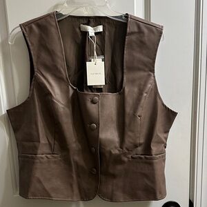 BNWT Anthropologie Flat White Taupe Faux Leather Vest Vest